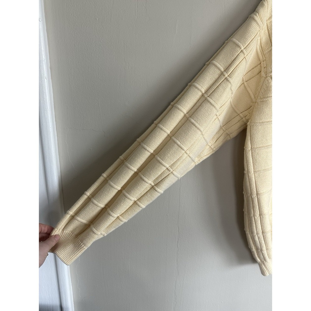 Vintage 90s IZOD 100% Cotton Sweater Knit Casual Pastel Yellow Golf Size Large - Picture 4 of 12